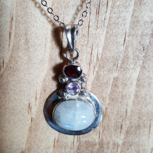 Moonstone, Tanzanite & Garnet Necklace - Picture 6 of 6